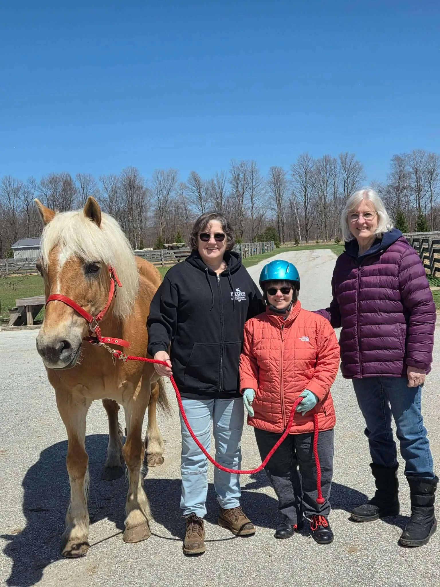 A community group with a pony at a local riding program